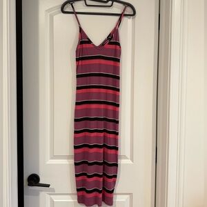 Express Pink and Black Striped Midi Dress